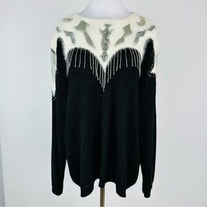 Vintage Black Silver Beaded Sweater Size 2X